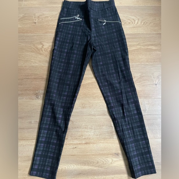 Joseph Ribkoff Plaid Skinny Pants Black Purple Zip Detail High Waist Size 8 - Picture 4 of 10